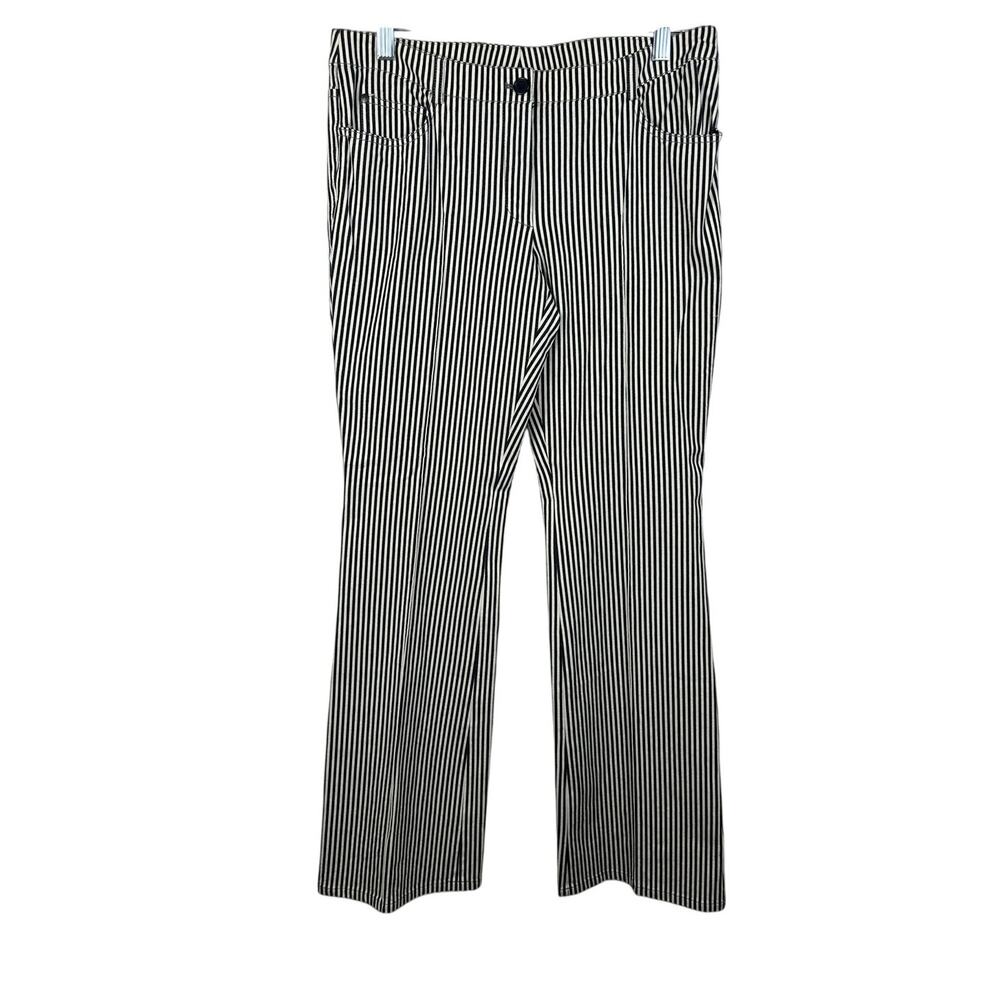 Akris Punto Striped Wide Leg Pants Women 8 Black White High Rise EUC 2433